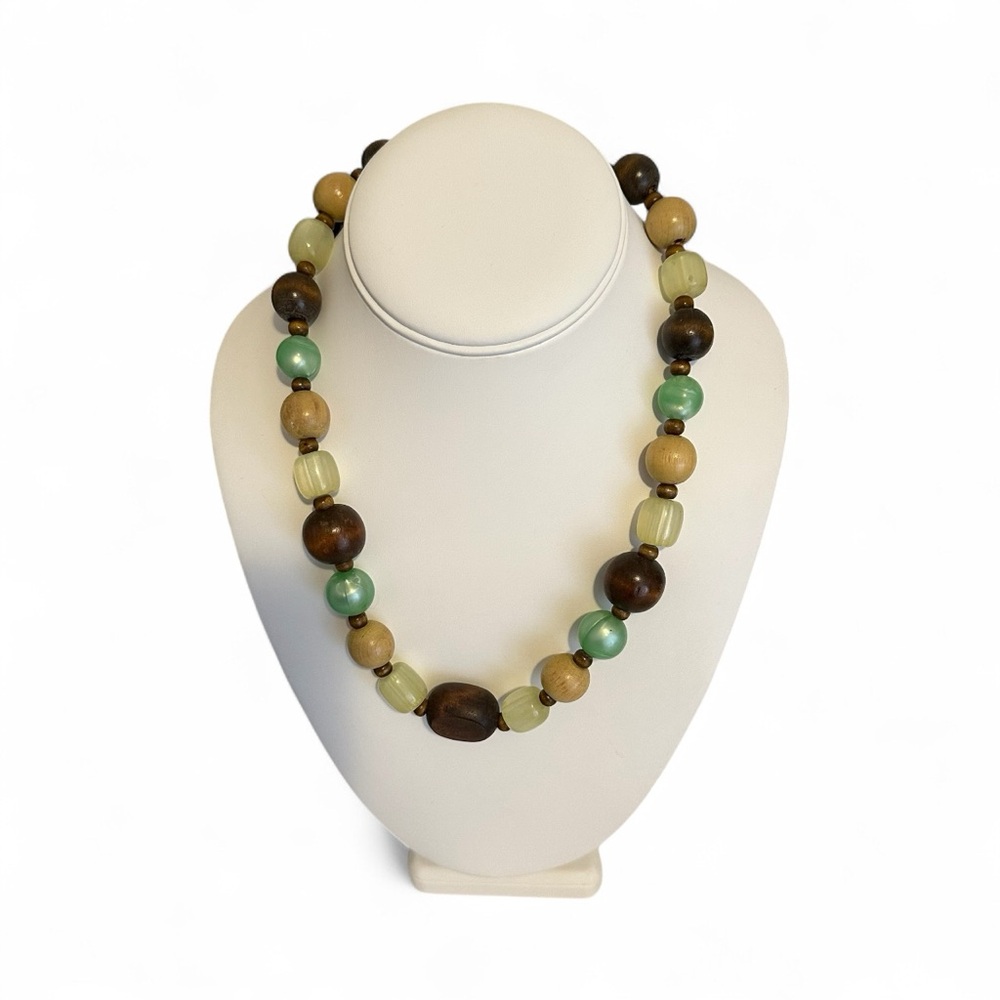 Multicolor Wood Beaded Necklace Handmade Statement Piece